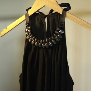 NORDSTROM Elegant Black Dress w/ Tie Neck Beading